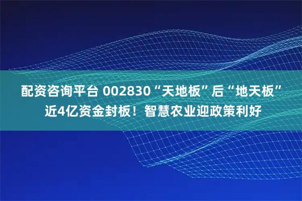 配资咨询平台 002830“天地板”后“地天板” 近4亿资金封板！智慧农业迎政策利好
